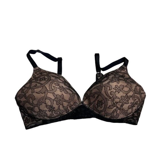 AMBRIELLE Tan with Black lace Bra Size 36DD Wire Free - Picture 1 of 9